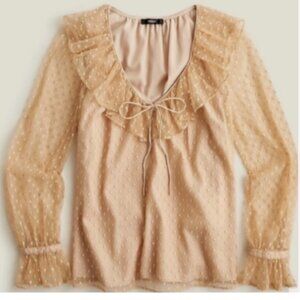 Like New! J. Crew Ruffle Neck Top in Clip Dot in Bronzed Clay in S